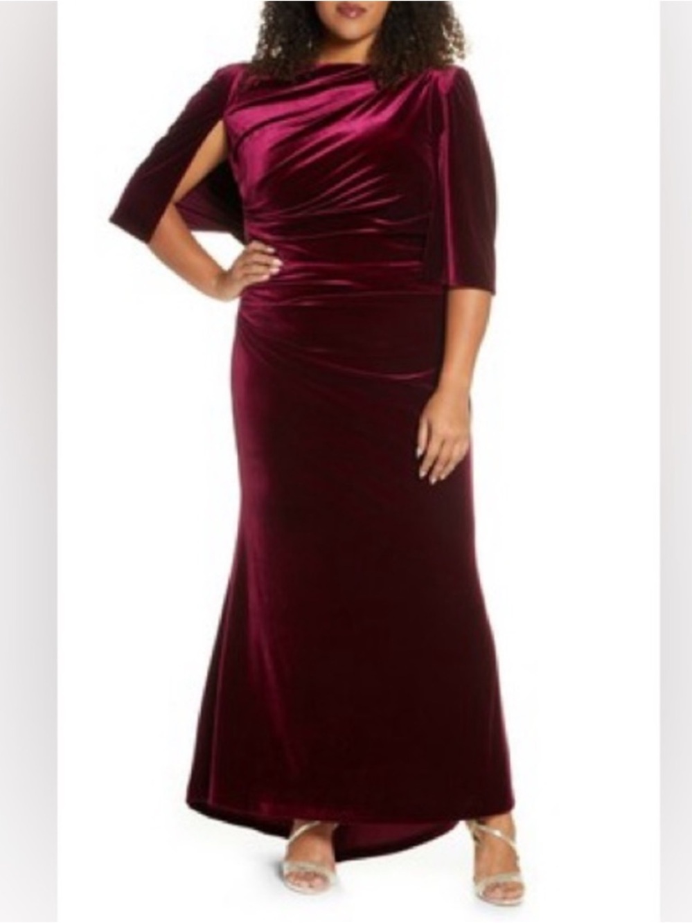 Eliza J Velvet Draped Maxi Dress - Burgundy
